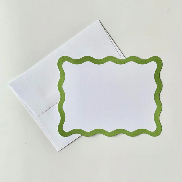 Green Scallop Edge Flat Note Cards