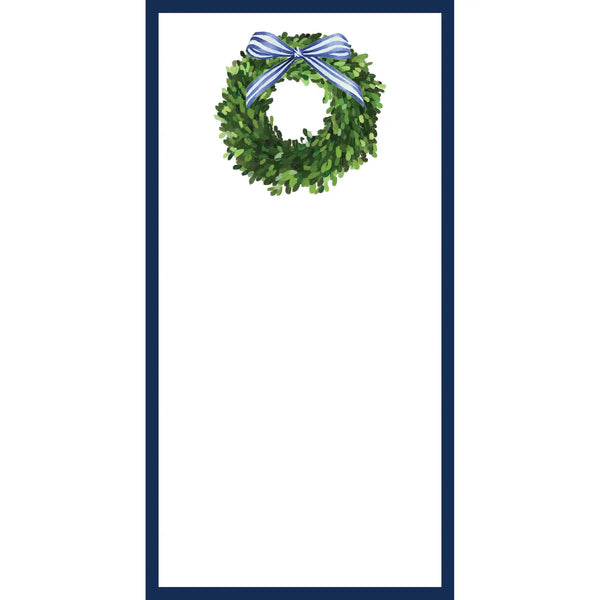Christmas Boxwood Wreath with Blue Striped Bow Notepad