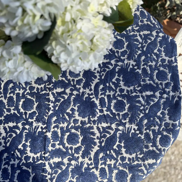 Indigo Pheasant 90" Round Tablecloth