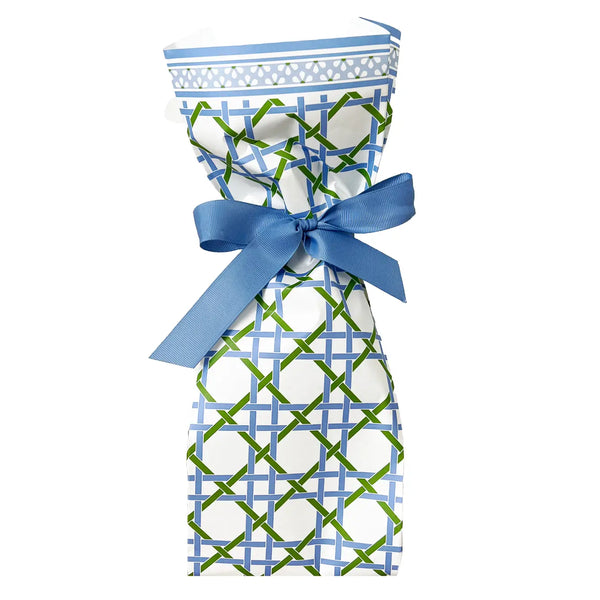 Blue and Green Basketweave Paper Wine Bag Kit