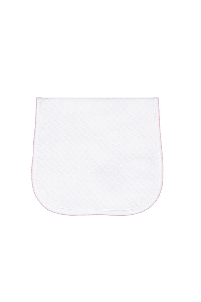 White Basket Weave Burp Cloth Trimmed in Pink