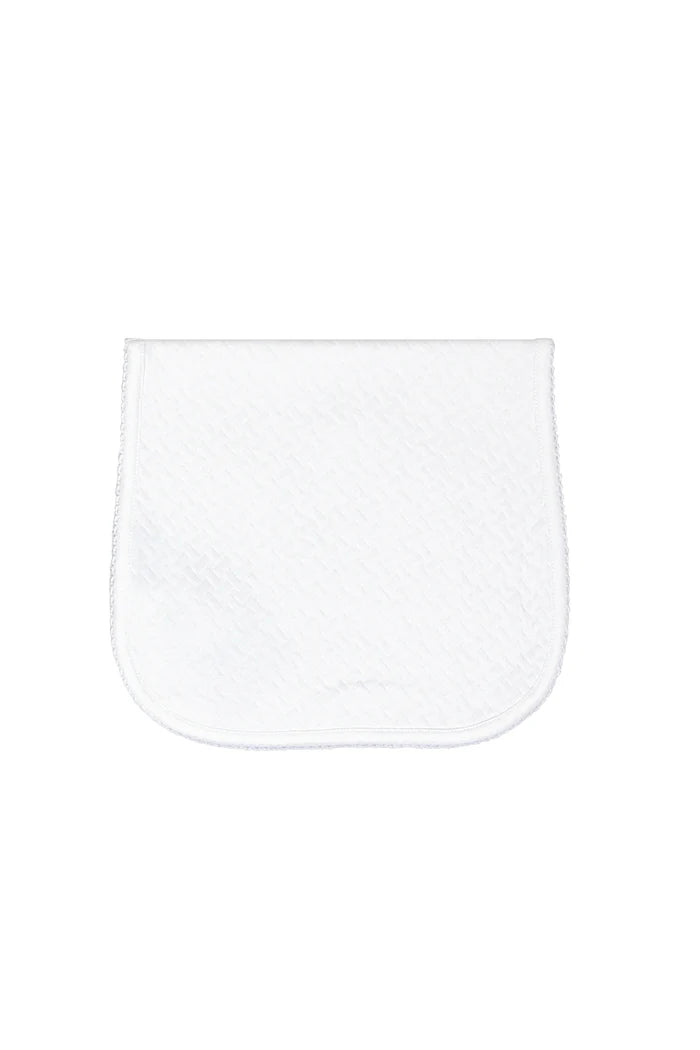 White Basket Weave Burp Cloth Trimmed In White