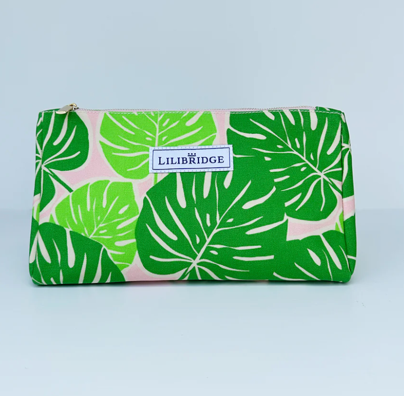 Lilibridge Pink Monstera Makeup Bag