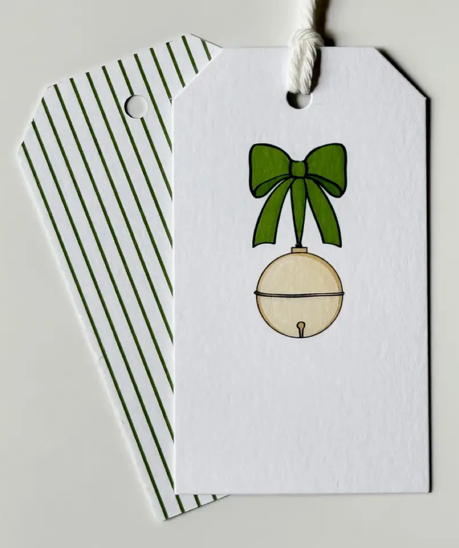 Jingle Bell with Green Bow Christmas Gift Tags