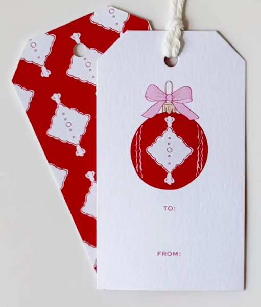 Red and Pink Christmas Ornament Gift Tags
