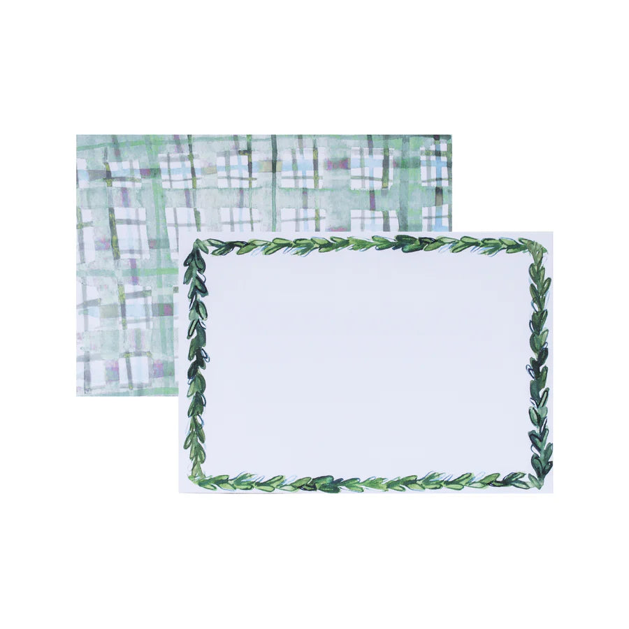 Greenery Notecards with Plaid Back