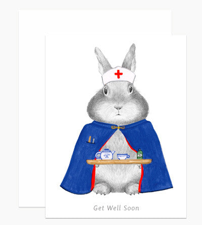 Get Well Bunny Nurse Card